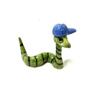 Hagen Renaker Mini Figurine Vntg 90s Snake w LA Dodgers Baseball Cap Blue Hat
